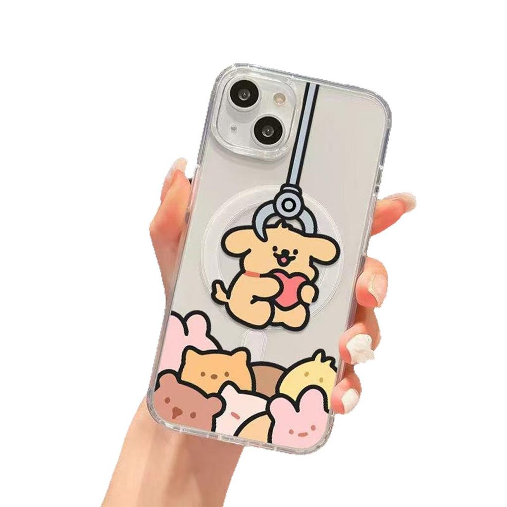For Apple Magnetic Phone Case for Apple Transparent Phone Protection Case Cartoon Personalized Design Advanced Women's Style