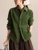 Women's Long Sleeve Washed Corduroy Blouse - Drop/Regular Shoulder, 100% Cotton, Slim Fit, for Spring, Autumn, Winter.