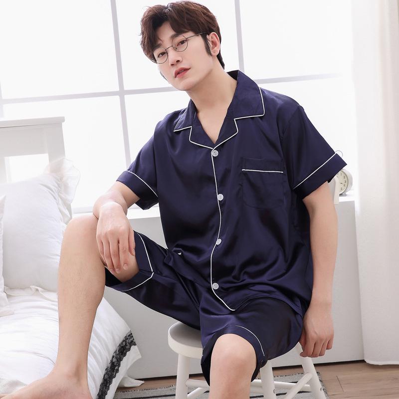 Men's Satin Short Sleeve Pajama Set - Ice Silk Plus Size