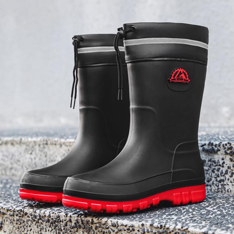 Gongminbao Fashion Men's Medium Tube Bundle Rain Shoes Waterproof Shoes Wear-resistant Non-slip Rain Boots Four-season Rubber Shoes Cover Feet