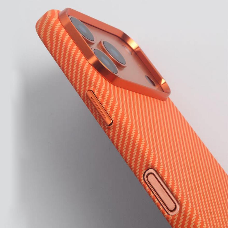 Orange Carbonfaser-Textur Legierungslinse Stark für Magsafe Handyhülle für iPhone 17 Pro Max Magnetisch Stoßfest Harte PC-Abdeckung
