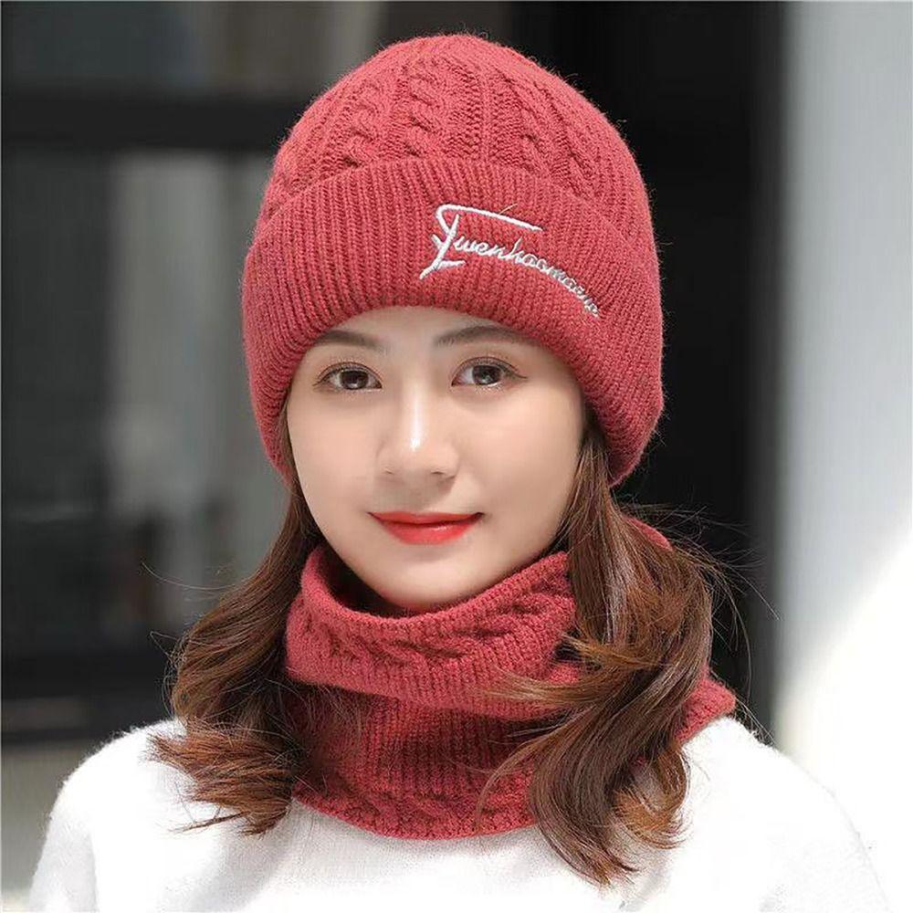 Windproof Neck Scarf Cap Plush Hat Scarf Set Warm Beanie Hat Scarf Cycling