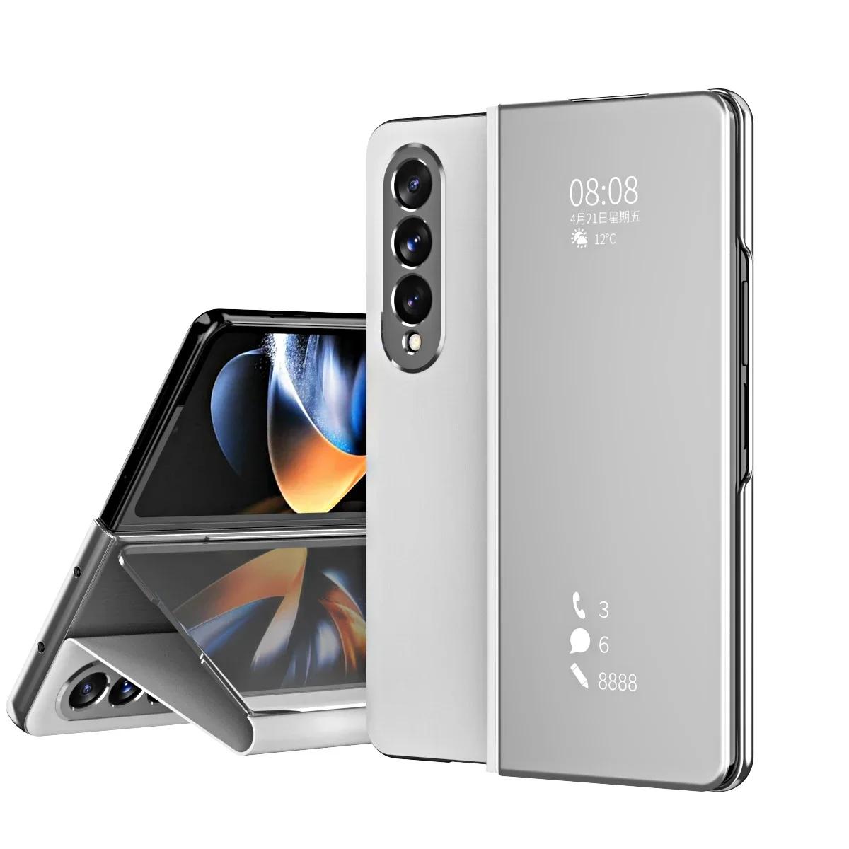 

Чохол Flip Mirror Case для Samsung Galaxy Z Fold 6 5 4 3 2 Захисна кришка Smart View Kickstand Протиударний тримач Business Full Protection Cover For Galaxy Z Fold 6 срібний