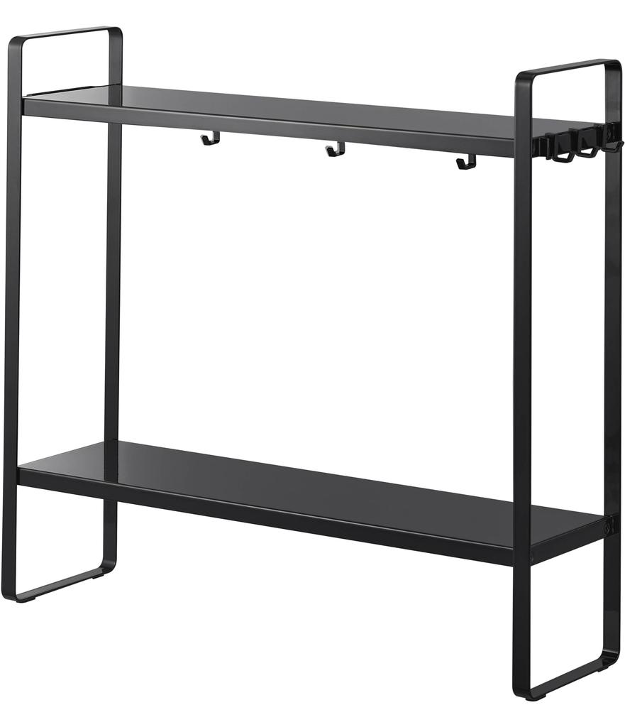 Yamazaki Jitsugyo 1992 Stove Side Rack with Wipeable 2 W50 X D14 X Gap Seasoning Hook Included Bottom, Tiers, Black, Approx. H48.5cm, Tower, Storage,