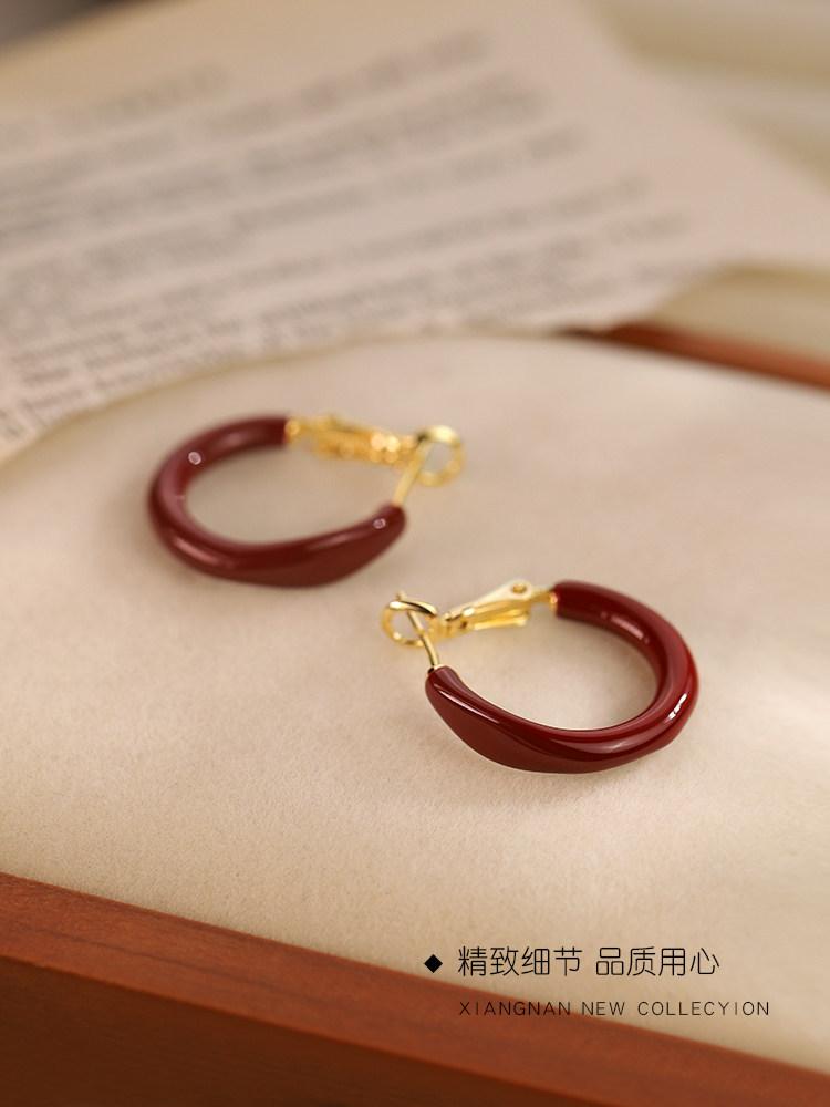 Серебряная игла S925 Ангола Красный Большой Кольцо Серьги Нишевый Дизайн Простые Кольца Серьги 2026 Пусеты