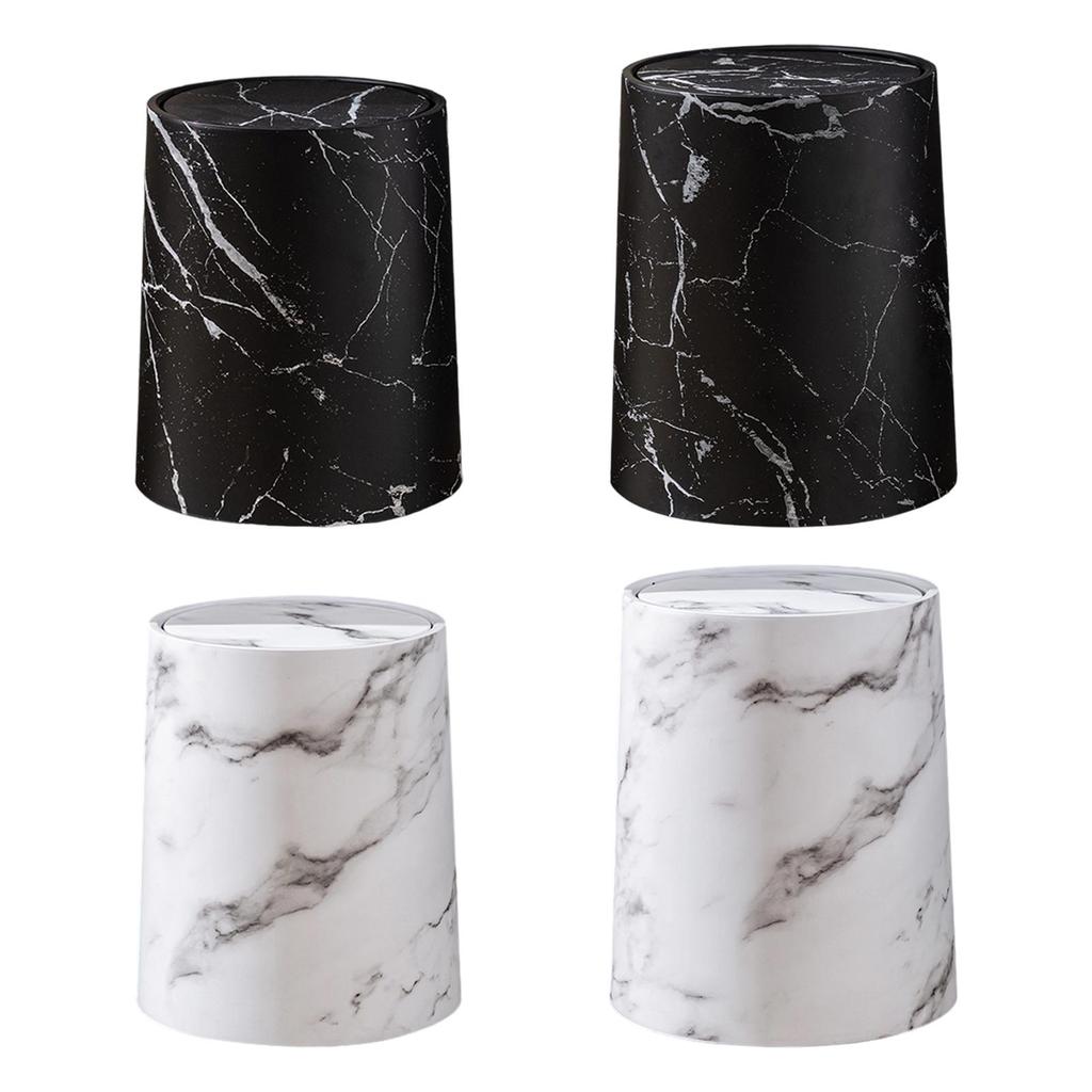 Decorative Marble Effect Trash Container with Rotating Lid Double Compartment Waste Bin for Home Office Bathroom