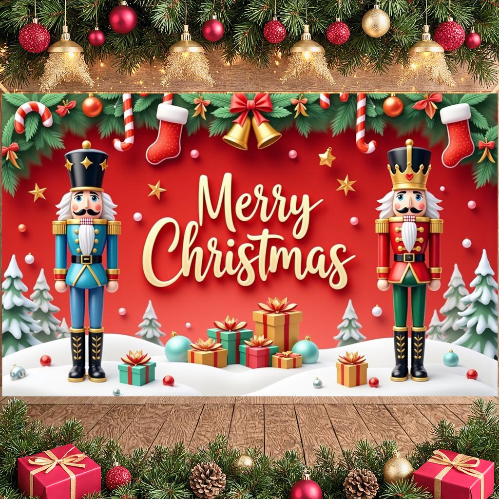 Yuletide Background Star Decorations Festive Backdrop Holiday Banner Gold Lettering Christmas Decor Display For Home Decoration