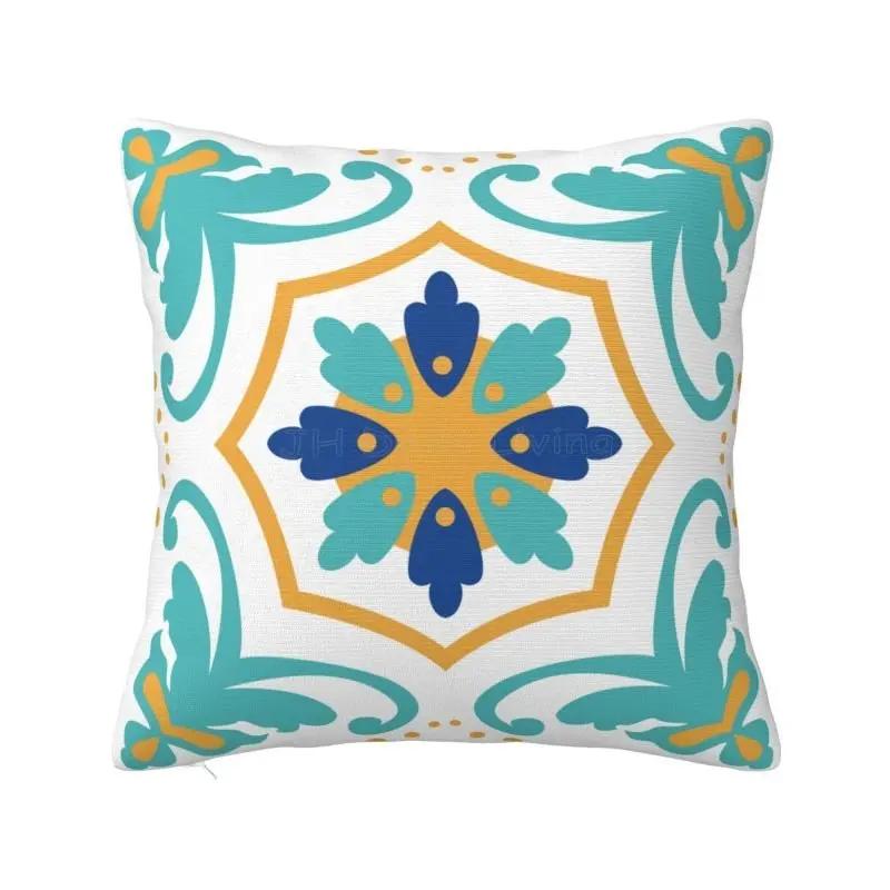 Throw Cushion Cover Boho Blue Floral Print Pillow Case Home Farmhouse Pillow Cover for Outdoor Patio Funiture Garden 18x18 Inch