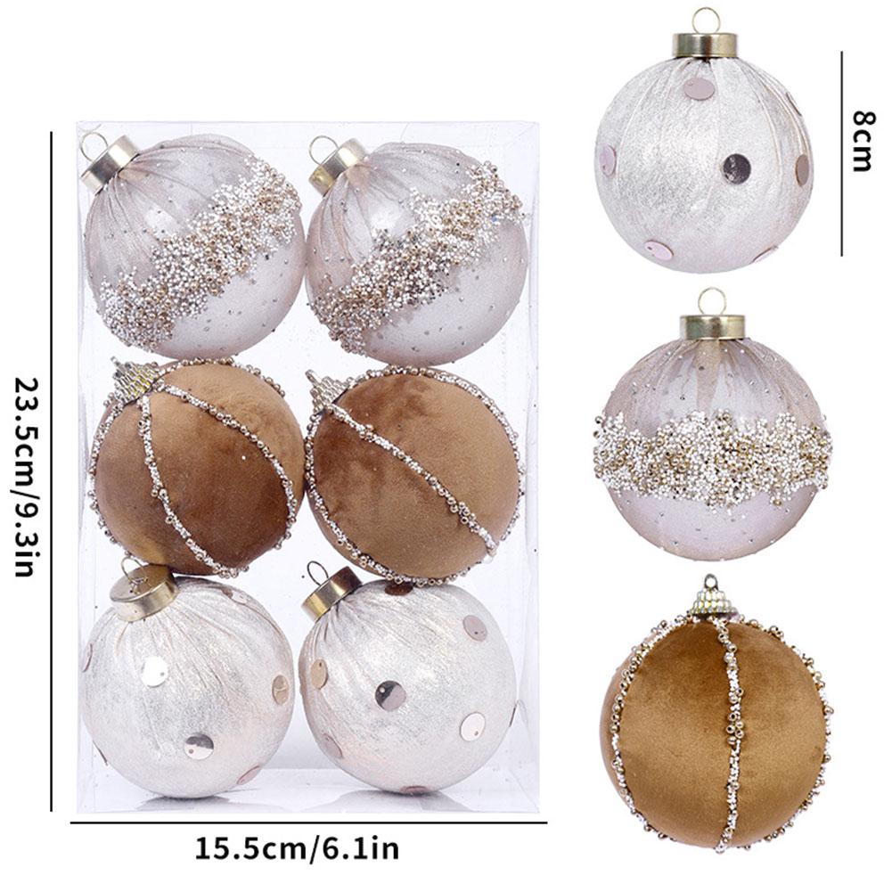 Набор Рождественских Шаров на Праздник, Обернутых в Ткань, 6 Пенопластовых Украшений для Елки и Декора Мероприятий, Подходит для Дома и Офиса бежевый