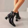 Spot Thick Heel Short Boots Women's Fashion Patent Leather Square Head High Heel Women's Boots Single Boots 2025 New Martin Boots Women's Shoes