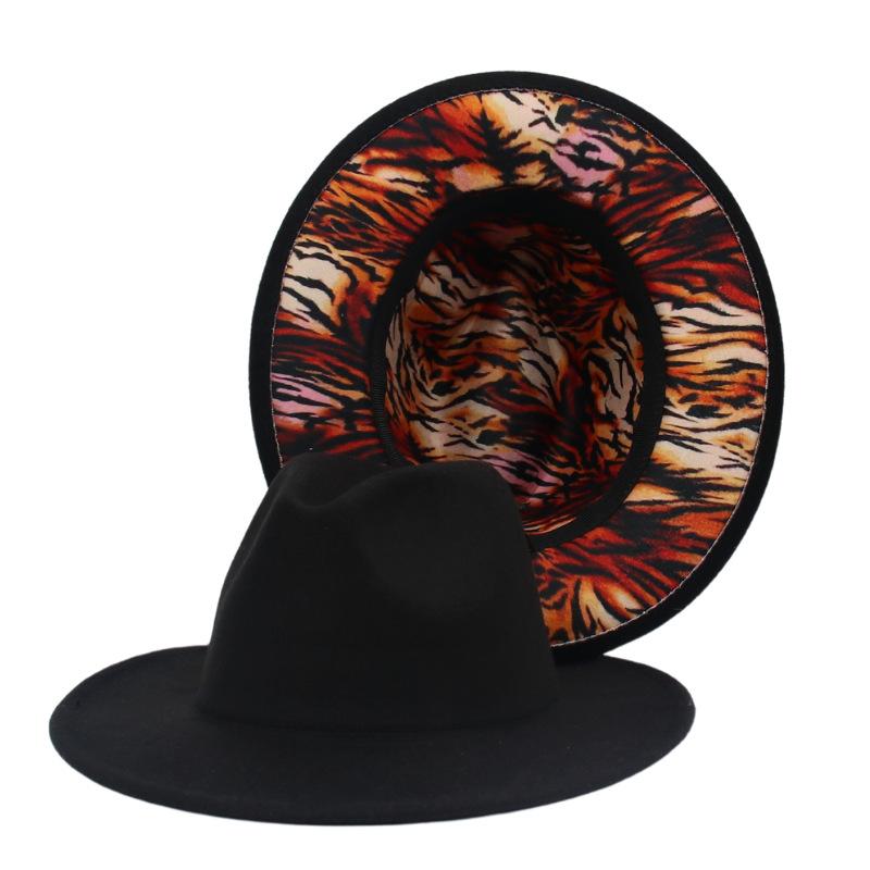 New Top Hat Outer Black Inner Pattern Double-Sided Jazz Hat Felt Hat Wholesale European And American Big Eaves Hat