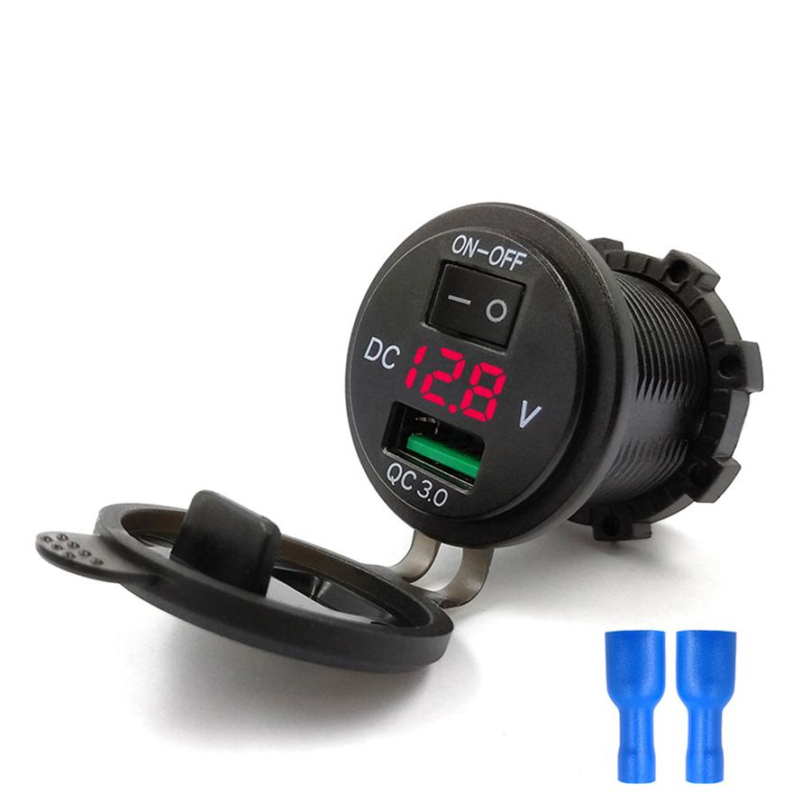 USB 3.0 Quick Car Charge Charger Socket LED Voltmeter Switch For Car Marine ATV