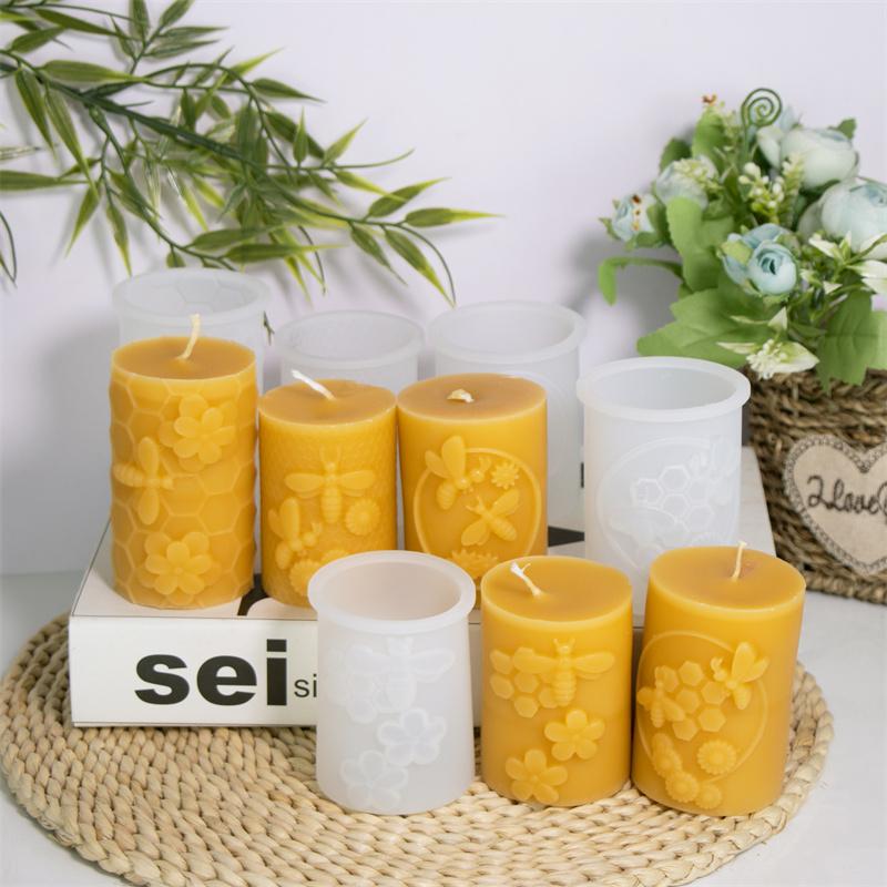 Honeycomb Silicone Candle Mold DIY Cylinder Column Bee Flower Designs Candles Gypsum Nature Themed Home Decor