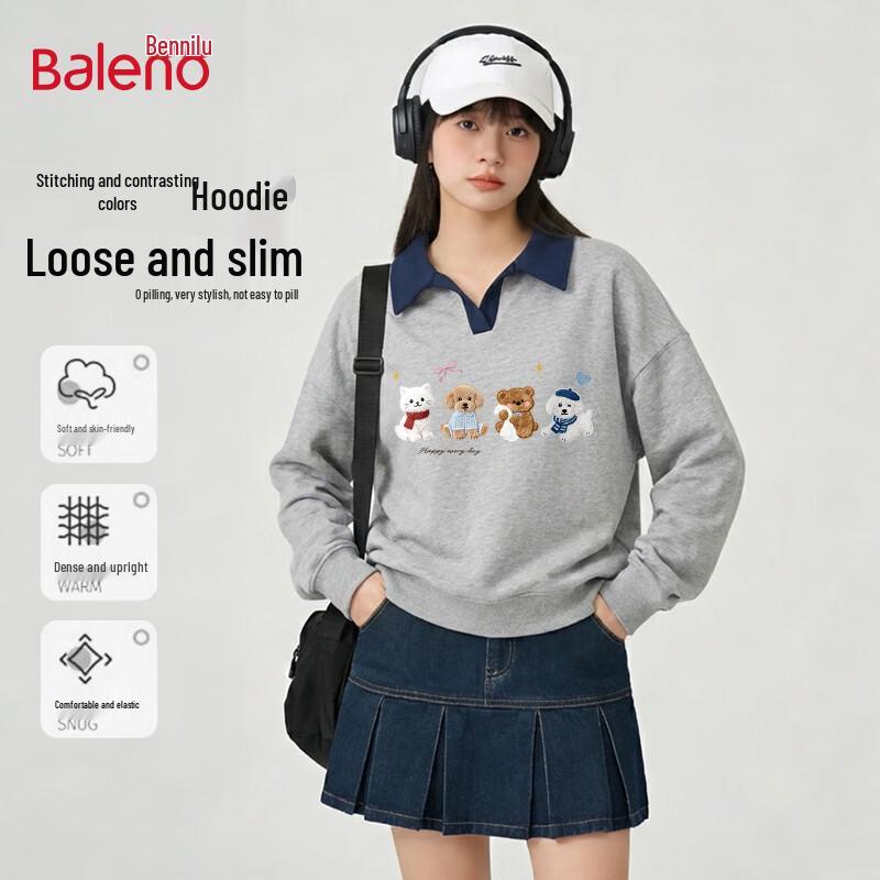 Baleno Women s Oversized Polo Collar Sweatshirt with Animal Print M