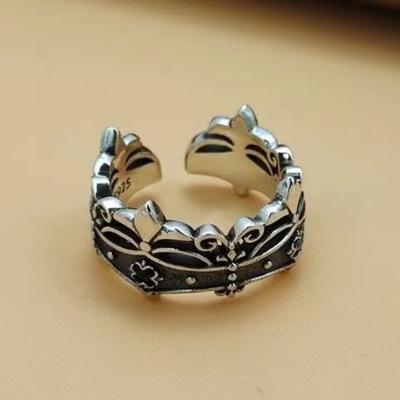 New Crown Ring Women's Silver Style Hip-hop Opening Adjustable Index Finger Ring Niche Trendy Ring