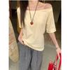 No Price Reduction #Irregular Pure Desire Slanted Shoulder Short-sleeved T-shirt Ins Trendy Loose and Thin Solid Color Chic Top Women's Summer