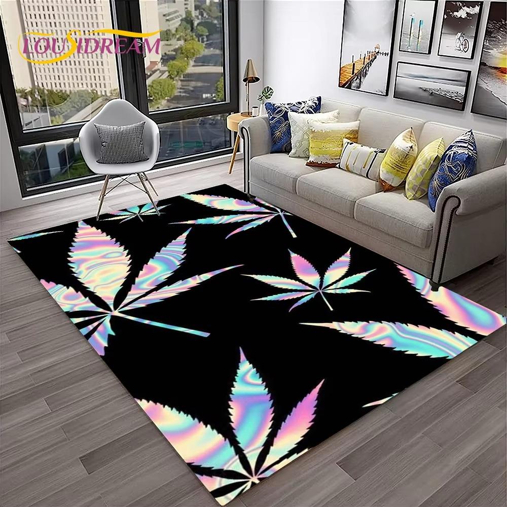Weed Plants Maple Leaf Carpet Rug for Home Living Room Bedroom Sofa Playroom Doormat Kitchen Decor Area Rug Non-slip Floor Mat
