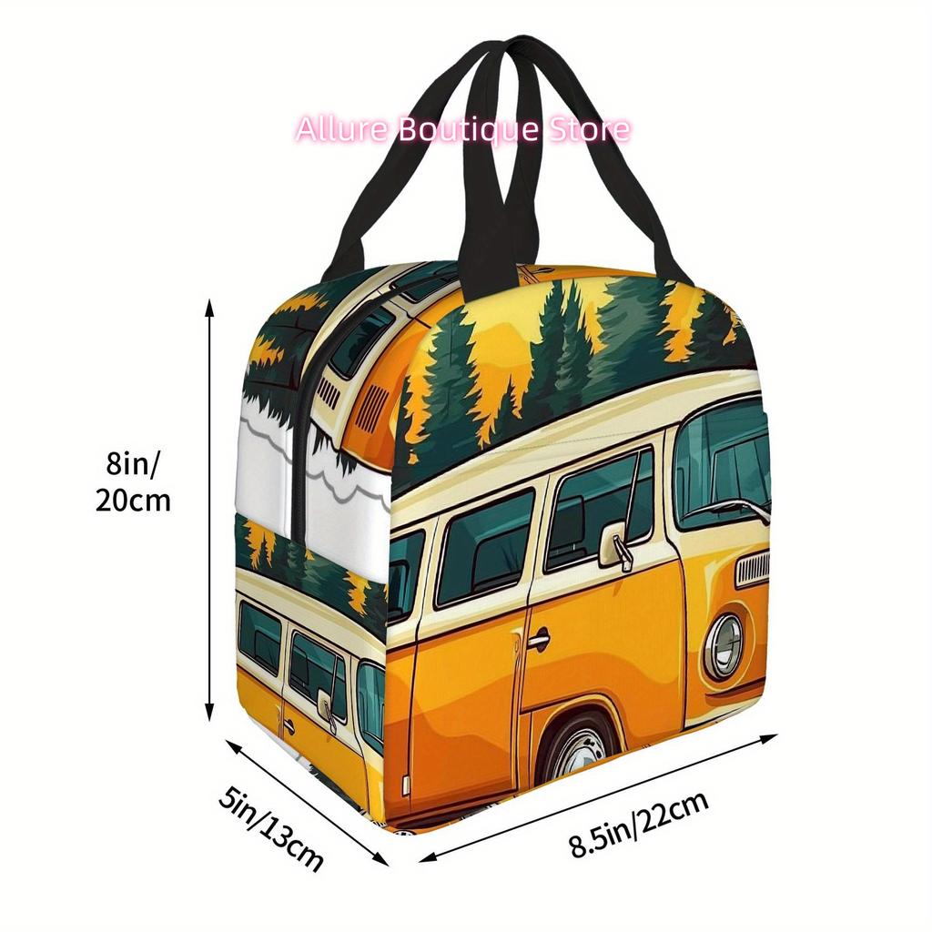 1pc, Yellow Van with Forest Background Printed Thermal Bag, Insulation Bag, Insulated Bag. Not for Food Contact. Suitable for Ho