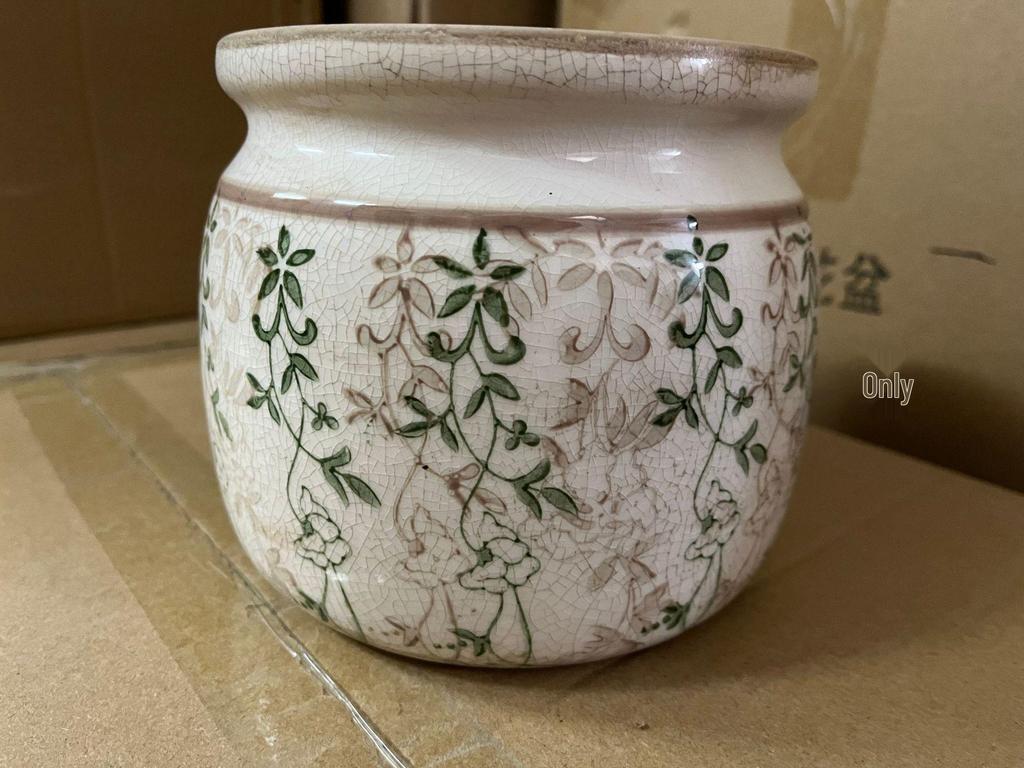 Retro Blue & White Distressed Ceramic Succulent Pot – Simple Decorative Vase for Green Plants & Flowers