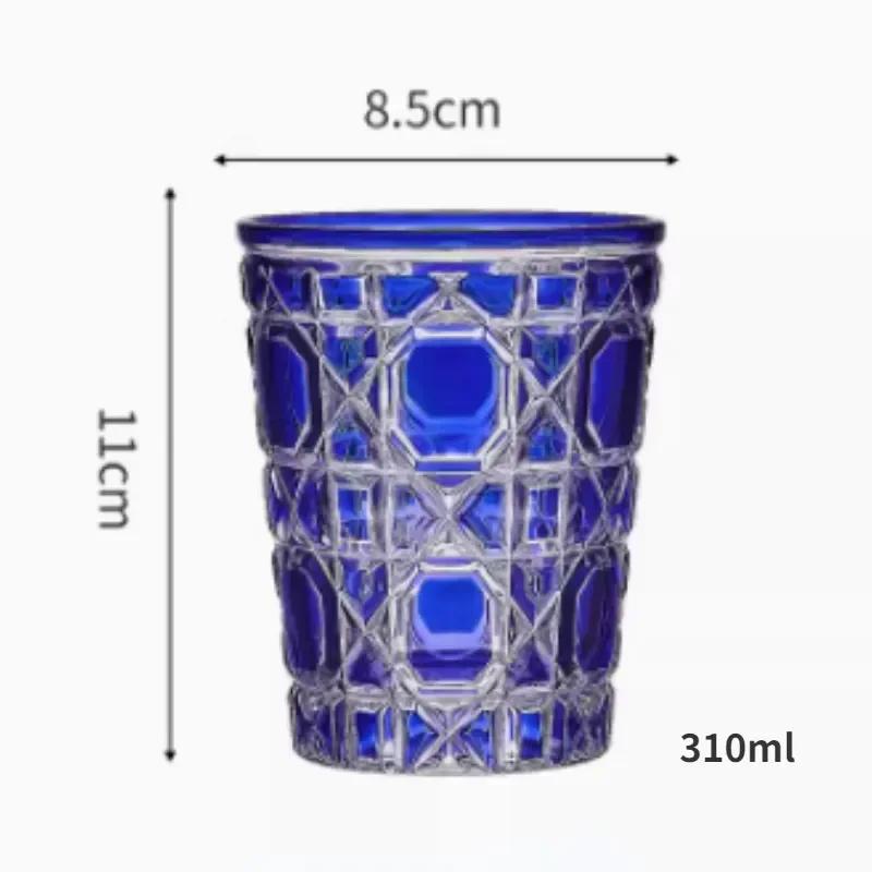 Moda artistică 300-350 ml Pahar rotund în carouri de vin Sticlă de cristal lucrată manual pentru whisky Vodcă Sake Cupă pentru băuturi rafinate