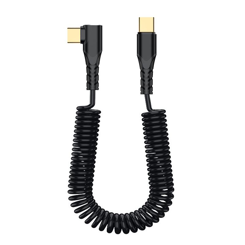 Right Angle Coiled USB C to USB C Data Cable,90° Retractable Charger Cord for Car,Type C Fast Charging Wire for iPhone,Samsung