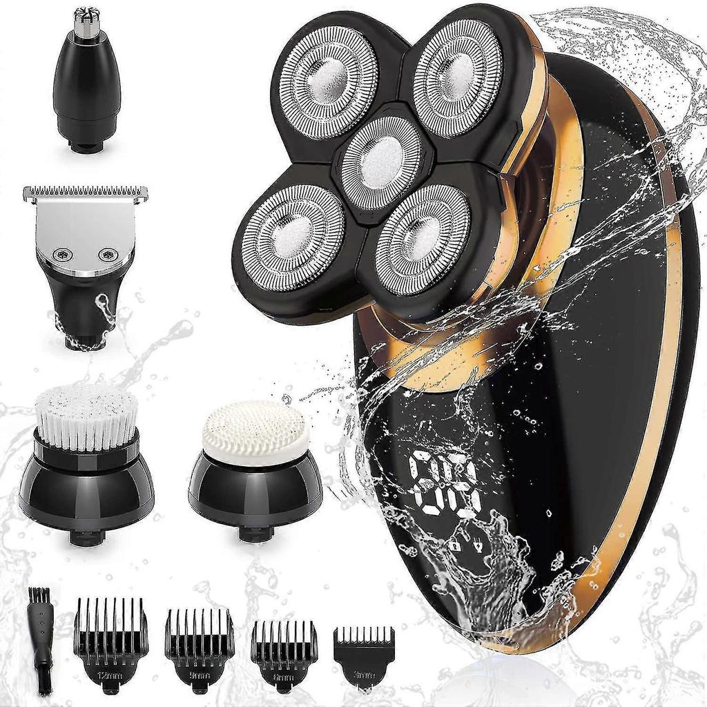 Electric Shavers For Men Bald Head,razors Shaving 5-in-1 5d Haircut Usb Rechargeable Led Cordless,rotary Shaver Grooming Kit With Clipper Nose Hair Si