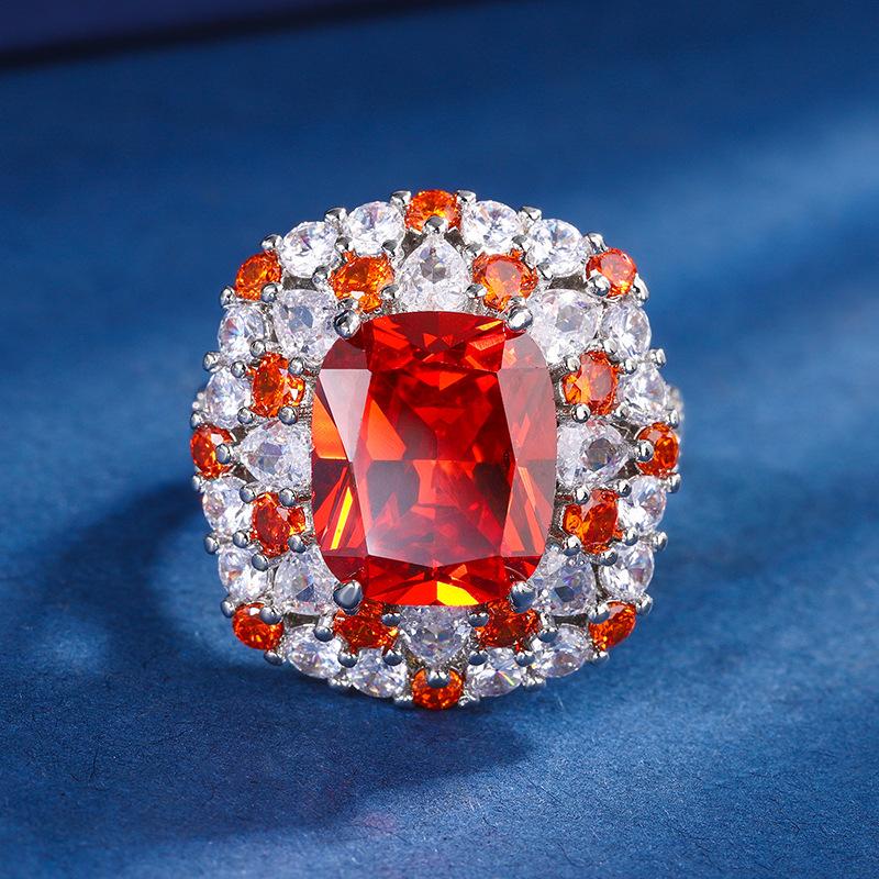 Jewelry Copper Bottom Gold Plated Jewelry Set Simulation Color Treasure Fat Square Color Diamond Set Female Main Stone 10 * 12