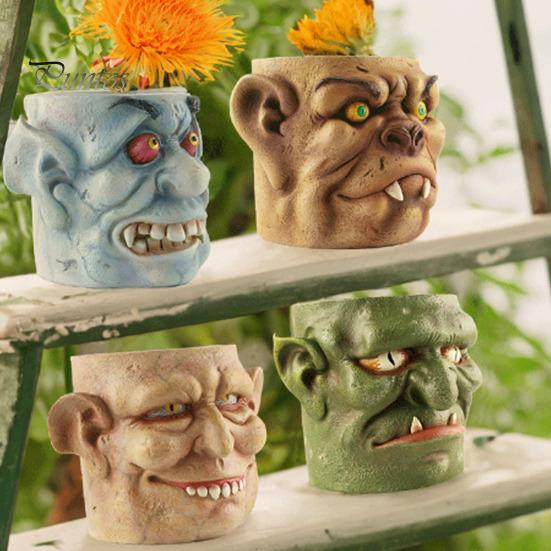 

Горшок для цветов в виде головы монстра, украшение на Хэллоуин, жуткий горшок для растений из смолы, скульптура в форме монстра, цветочный горшок для суккулентов, украшение для дома и офиса A