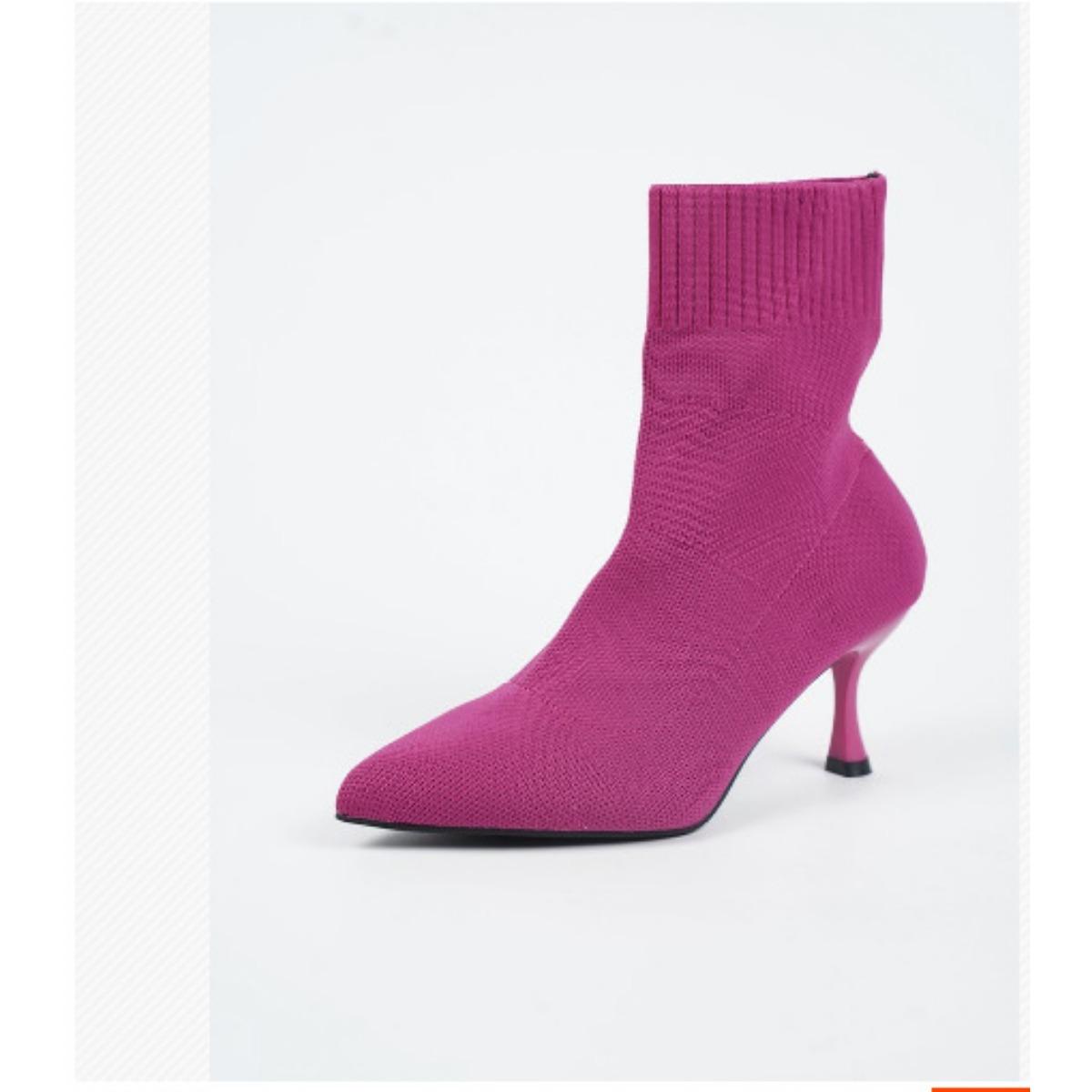 

Жіночі чоботи на високому каблуці з гострим носком, ботильйони з еластичної тканини, однотонні модні чоботи великого розміру, зручні шикарні жіночі чоботи 43 рожевий