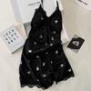 Ice Silk Women's Summer Sexy Suspender Nightdress Love Ironing Silver Butterfly Loose Pajamas Lace Silk Loungewear