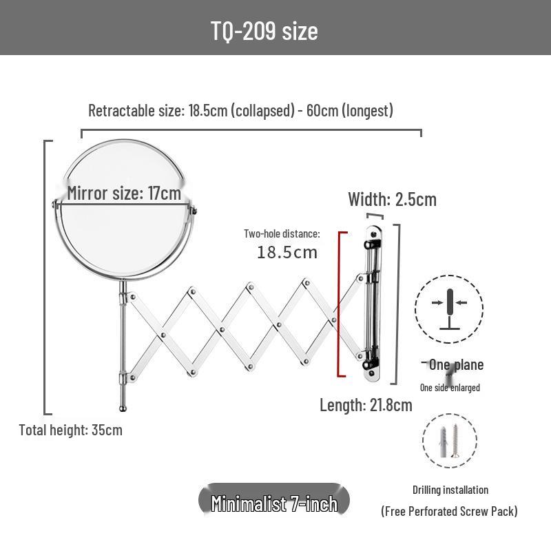 Wall-Mounted Double-Sided Magnifying Makeup Mirror: High-Definition Telescopic Folding Vanity Design