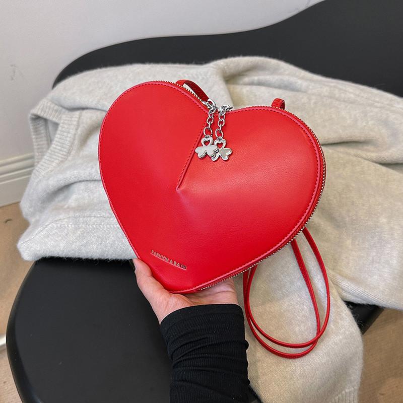Borsa a Spalla a Forma di Cuore in PU per Ragazze con Chiusura a Zip e Tasca per Cellulare