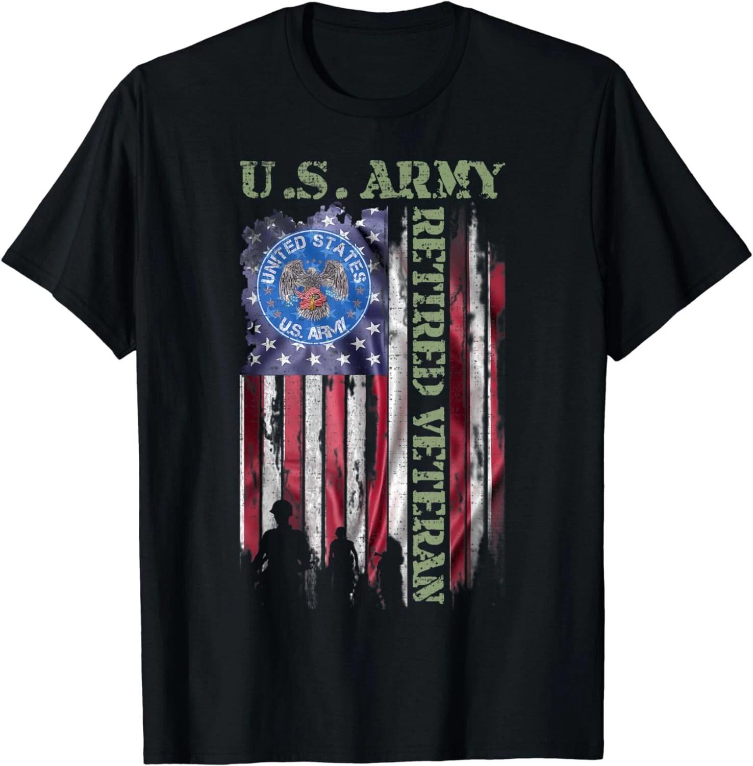Vintage USA American Flag US Army Proud Retired Veteran Gift Unisex T-Shirt S