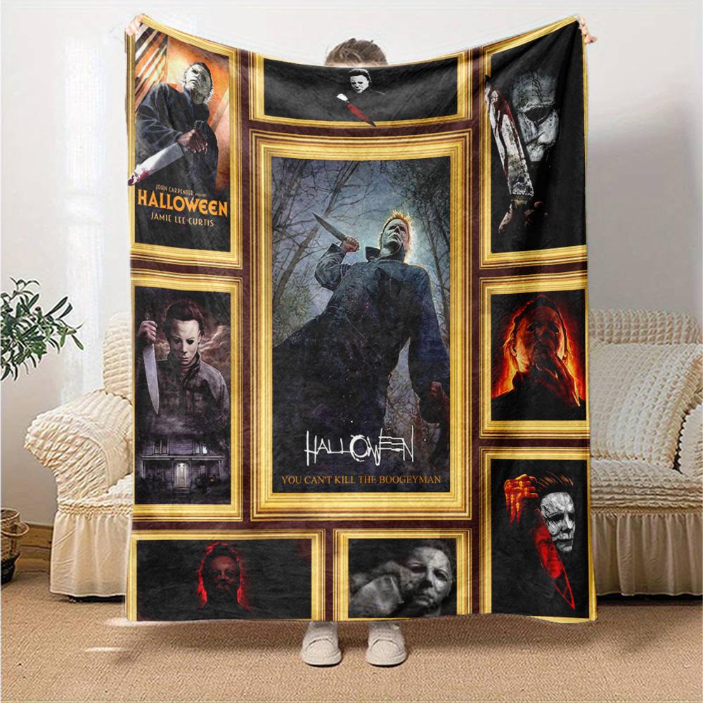 Halloween Horror Icons Compilation Flannel Blanket Super Soft Warm Cozy Blanket For Sofa Bed Office Travel Allseason Home Decor Gift