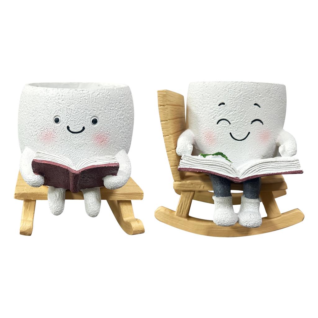 Chair Smile Face Planter Resin Hanging Cute Head Flower Pot with Swing Seat Creative Succulent Flower Pot Garden Plant Container