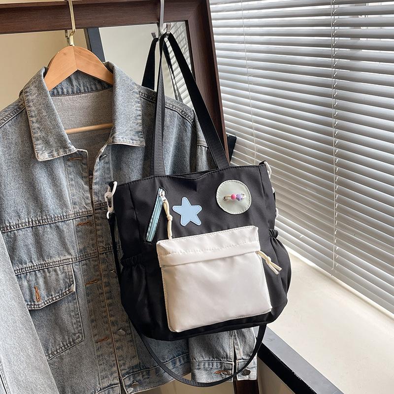 

Large capacity foreign style contrasting colors versatile fashion tote bag women s personality leisure trend student class messenger bag