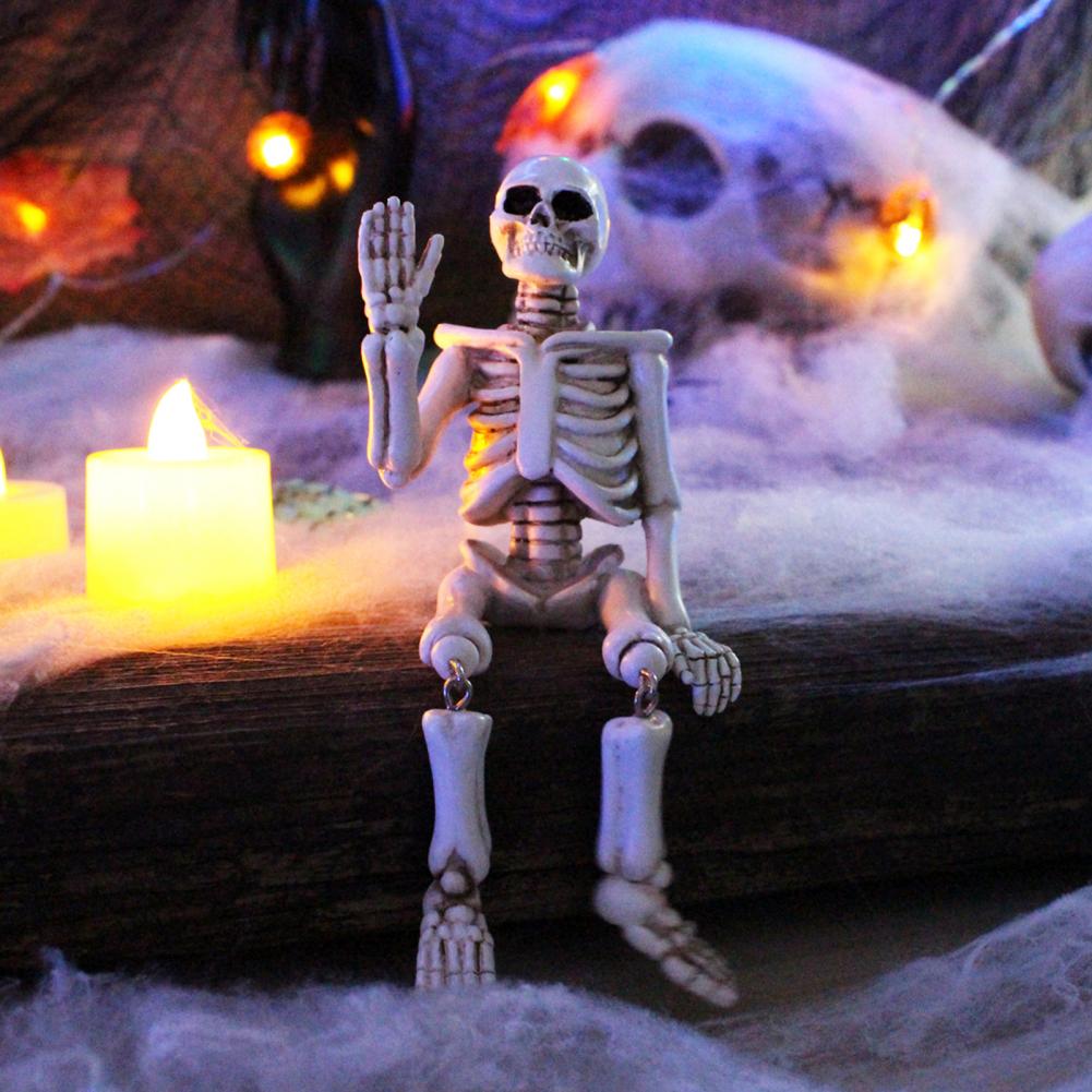 Swing Leg Skeleton Figurine Sitting Skull Resin Statue Sculpture Home Office Desktop Garden Decoration Ornament Halloween Birthd
