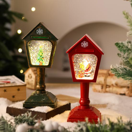 Vánoční větrné světlo USB/Bateriové Poštovní schránka Design Lampa Retro Flitrová Skleněná Koule Santa Claus Sněhová Vločka Lucerna Vánoční Dekorace