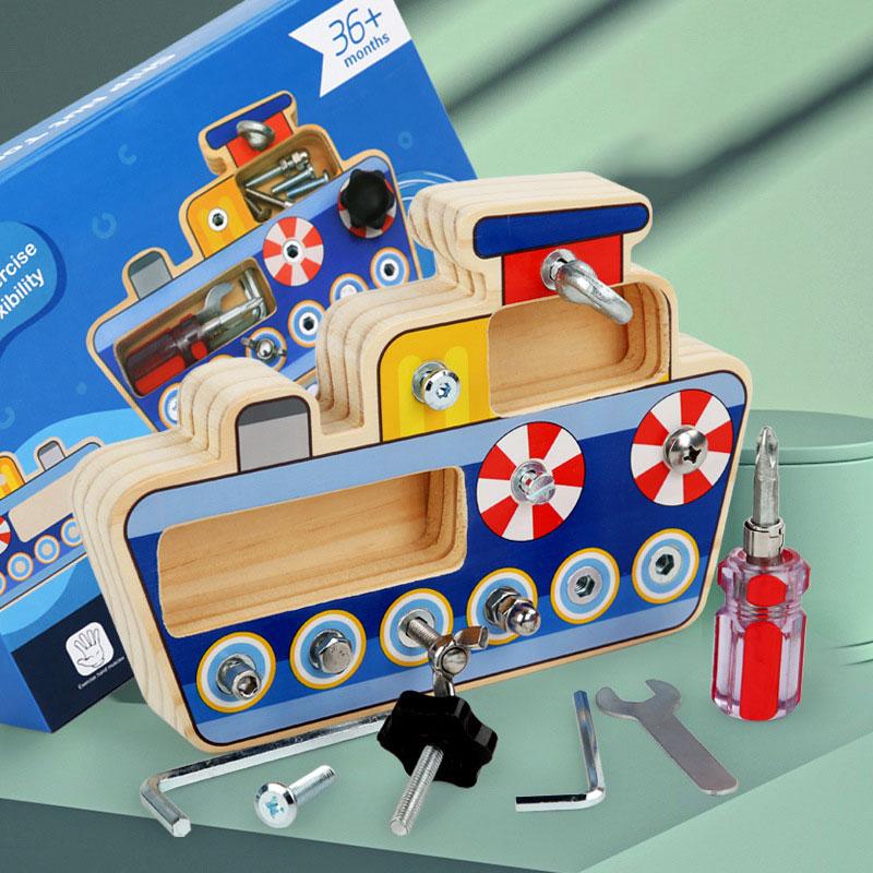 Symulacja Śruba Tablica Manipulacyjna Drewniana Zabawka Dzieci Montessori Trening Motoryki Małej Nakrętka Śruba Demontaż Samochód Inżynieryjny Gra Puzzle