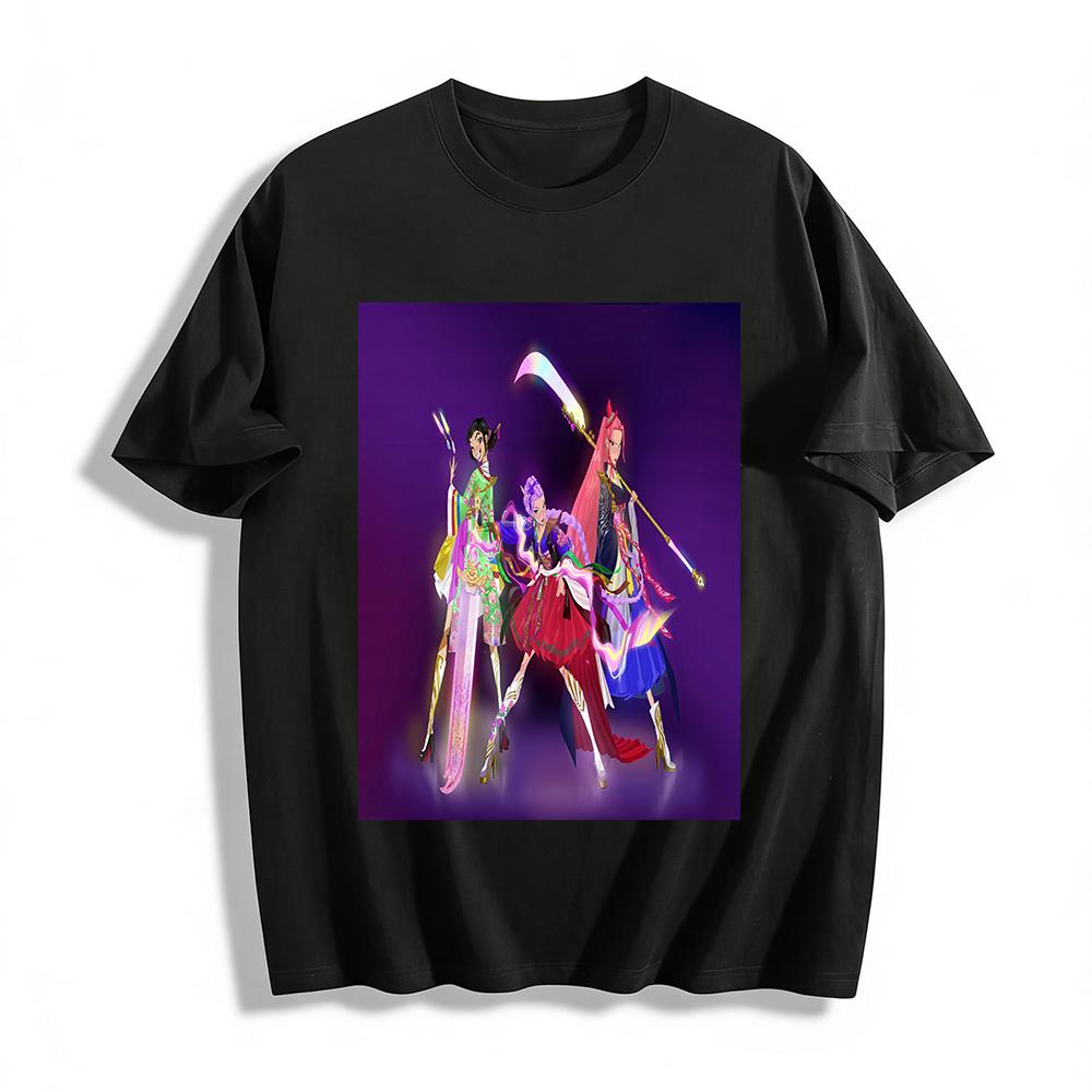 Anime Style Chinese Style Fantasy Girl Group Print Top Casual Cool Female Warrior Graphic Tee Pure cotton T-shirt XXS
