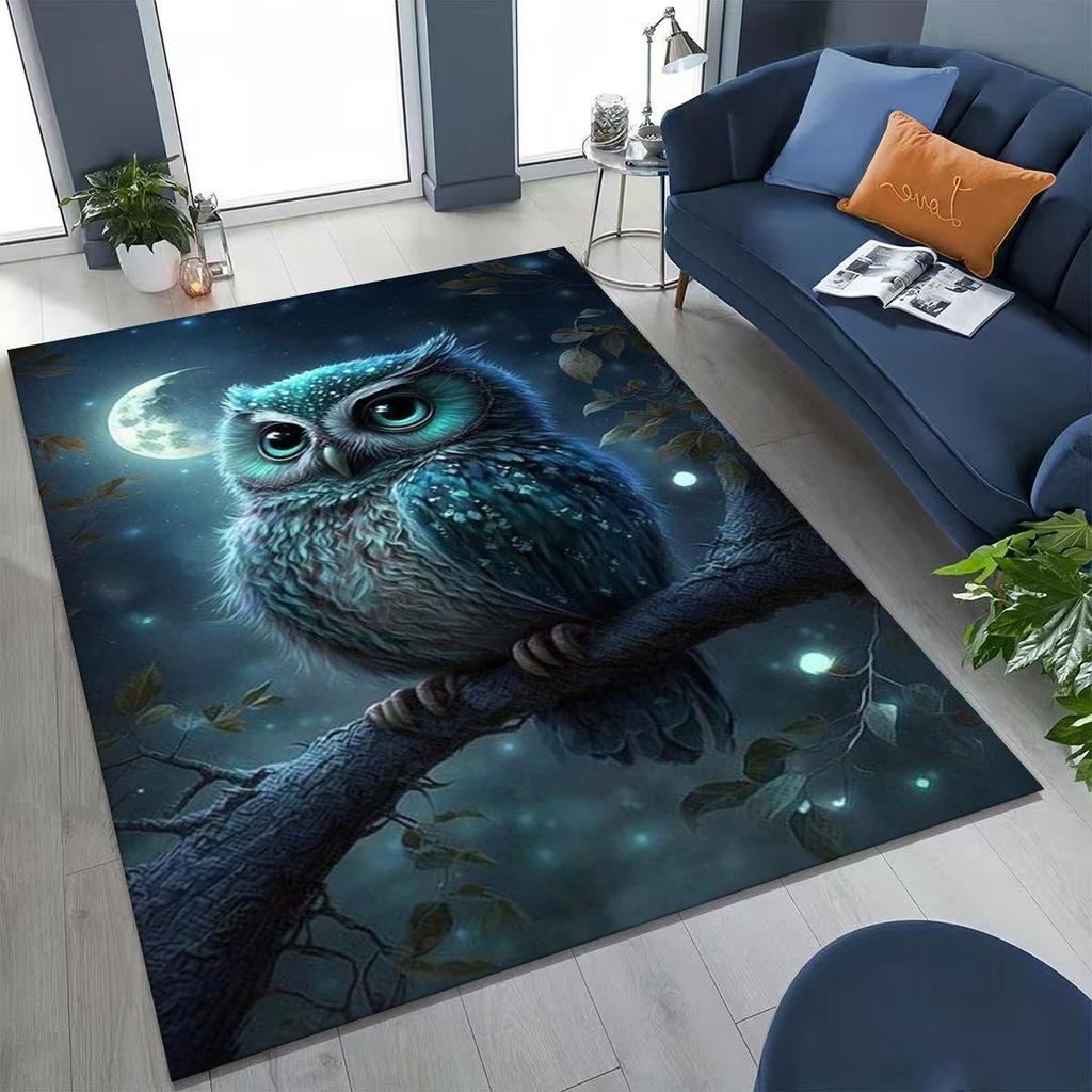 New Mysterious Owl Colorful Cartoon Birds Rug for Bedroom Living Room Sofa Home Doormat Decor,Large Kid Non-slip Floor Mat
