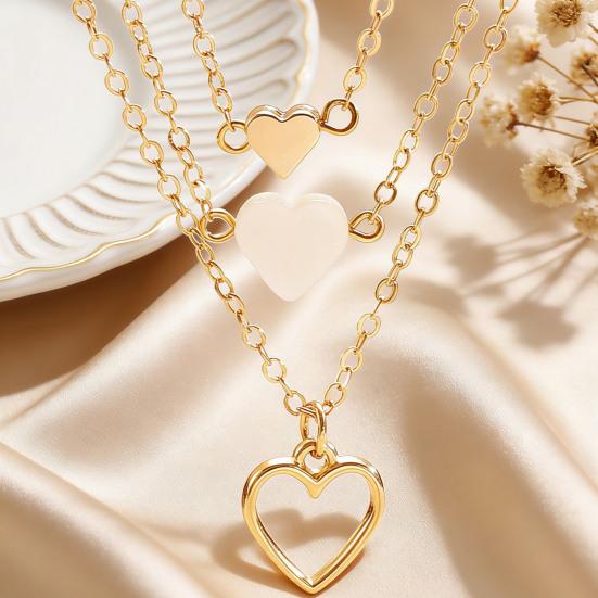 3Pcs/Set Women Necklace Three-Layer Stacking Design Heart Charm Choker Necklace Adjustable Length Layered Jewelry