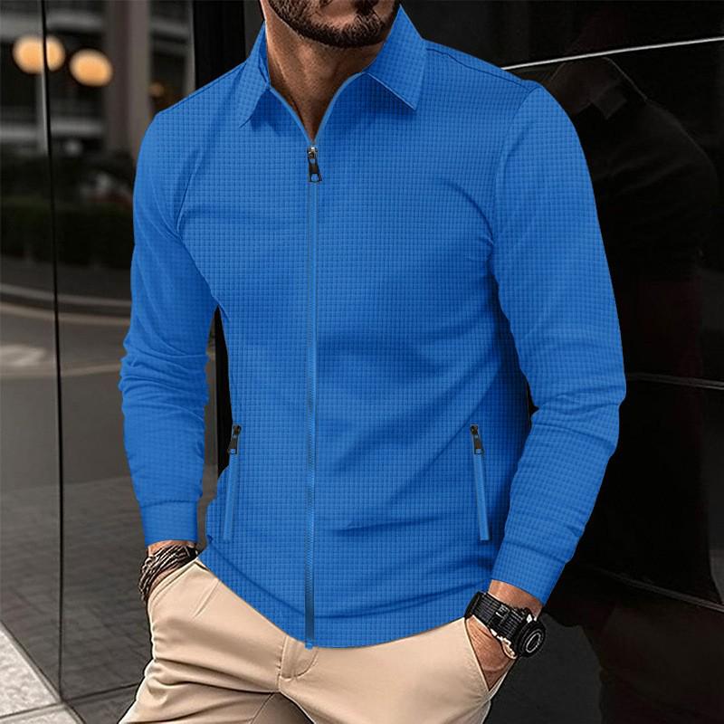 Men's Casual Zip Lapel Long Sleeve Waffle Jacket