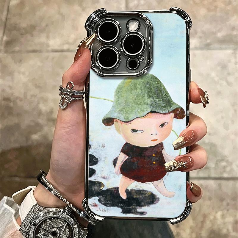 Y-Yoshitomo Nara Soft Phone Case For iPhone 15 16 17 Air 14 Pro Max 16E Plus 13 12 Mini Plating Anti-Fall Fundas