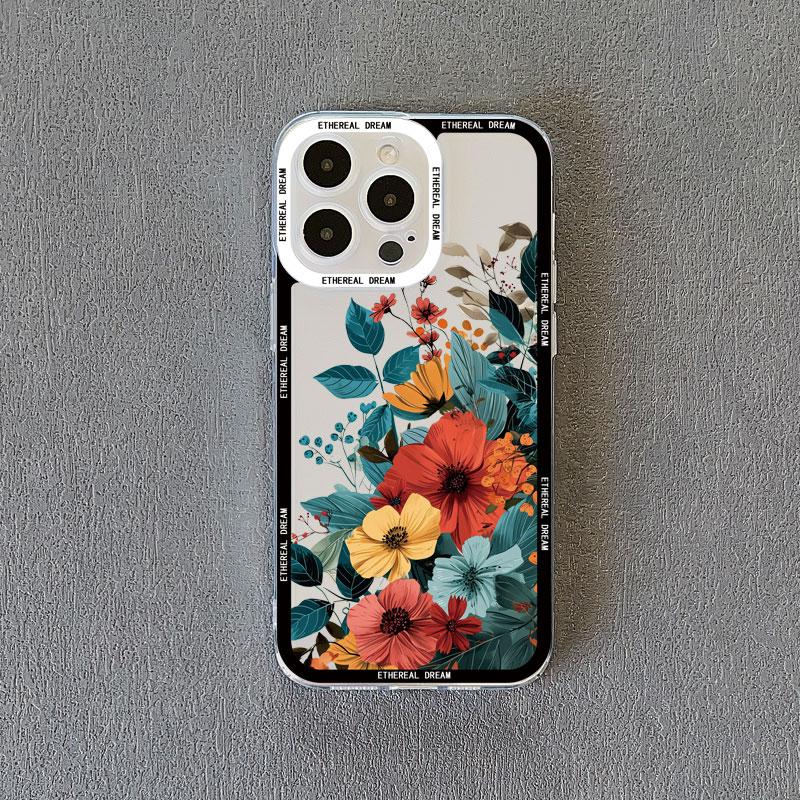 Vintage Flower Clear Phone Case For iPhone 12 11 13 Pro Max 15 14 Pro Max 7 8 14 15 Plus SE2 X XR XS Butterfly Plant Back Covers