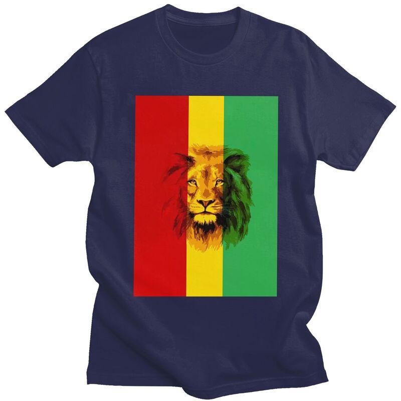 Custom Cool Jamaica Reggae Rasta Lion King T Shirt Men Short Sleeve Pure Cotton Tshirt Tees Streetwear Tshirts