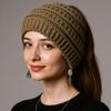 Solid Color Ponytail Beanie Hat Headwear Women's Hat Warm Knitted Hat  Winter