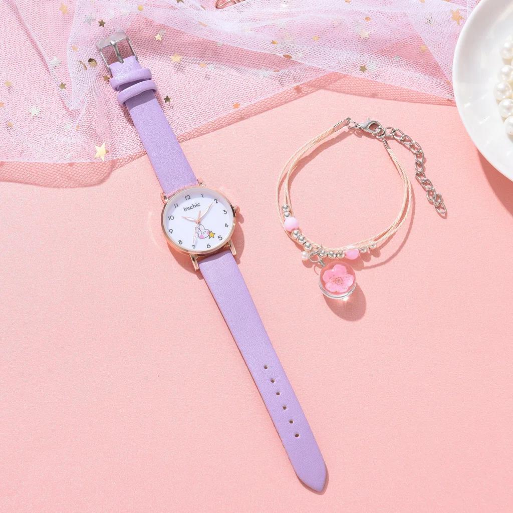 

2/5 шт. Женский набор часов-браслетов Кожаные Милые Кролики Наручные часы для девочек Модные Женские Кварцевые Часы Reloj Mujer Подарок для студентов