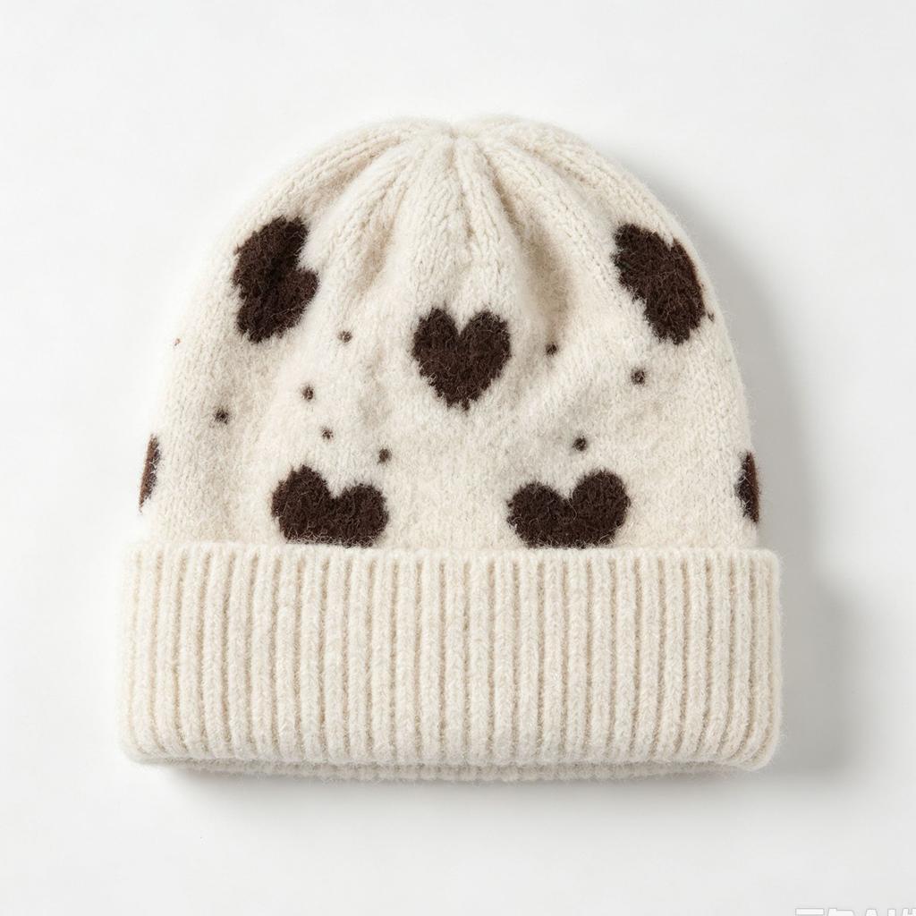 Multi-color wool blended knitted hat autumn and winter retro versatile love jacquard wool hat warm cute ear hat