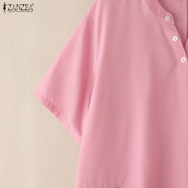 ZANZEA Women Turn Down Collar Summer Short Sleeve Casual Dress